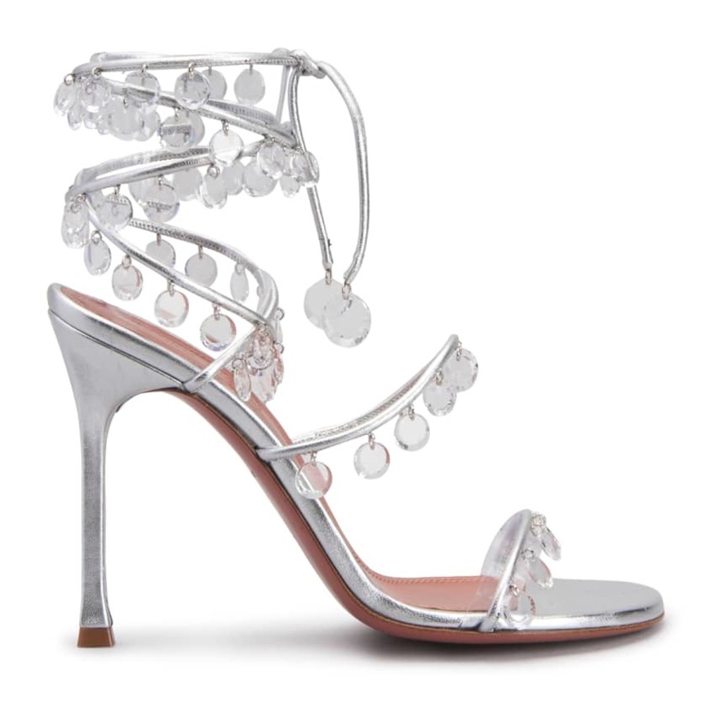 Amina Muaddi Silver Crystal Embellished Heels